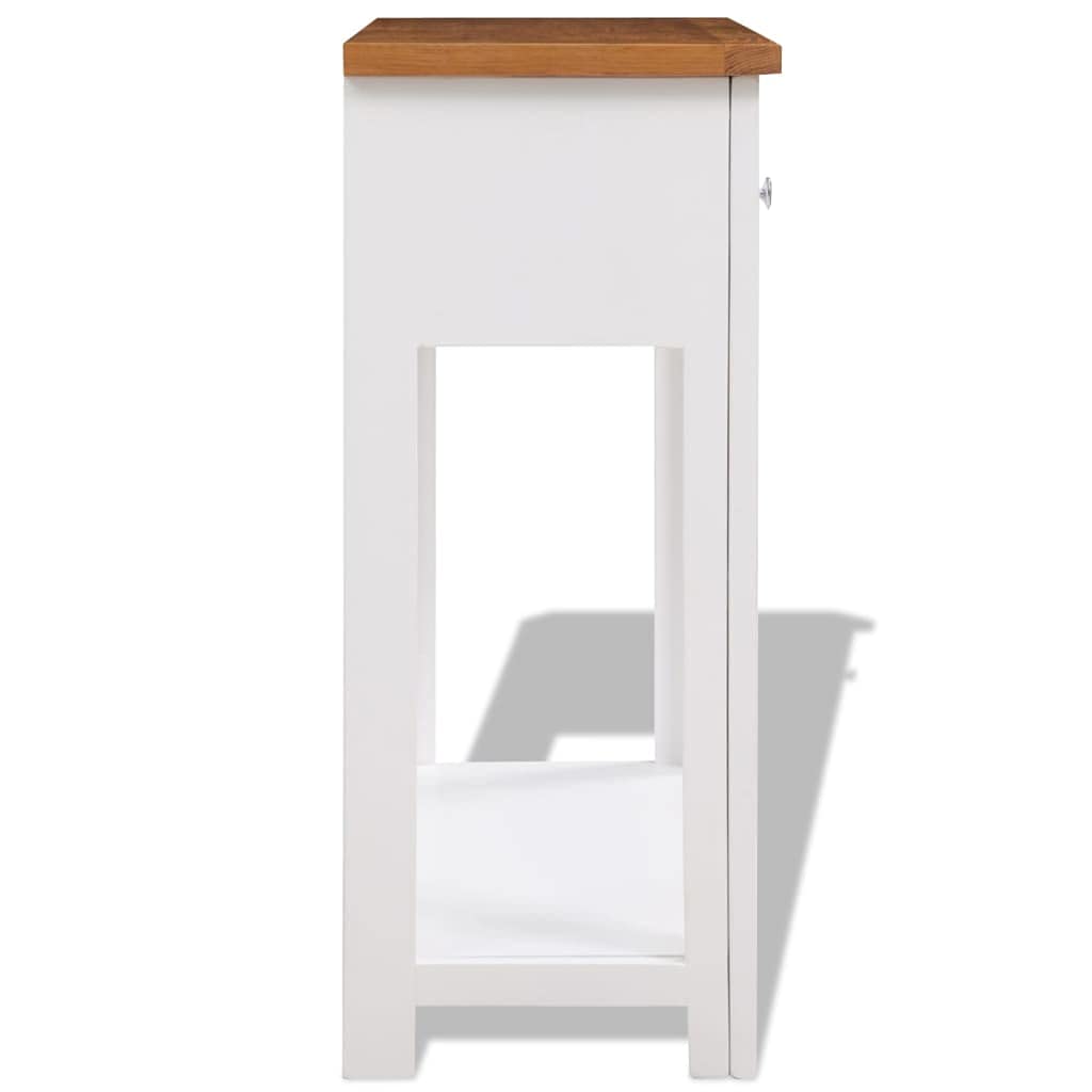 Solid Oak Wood Console Table with Two Drawers and Shelf Q883