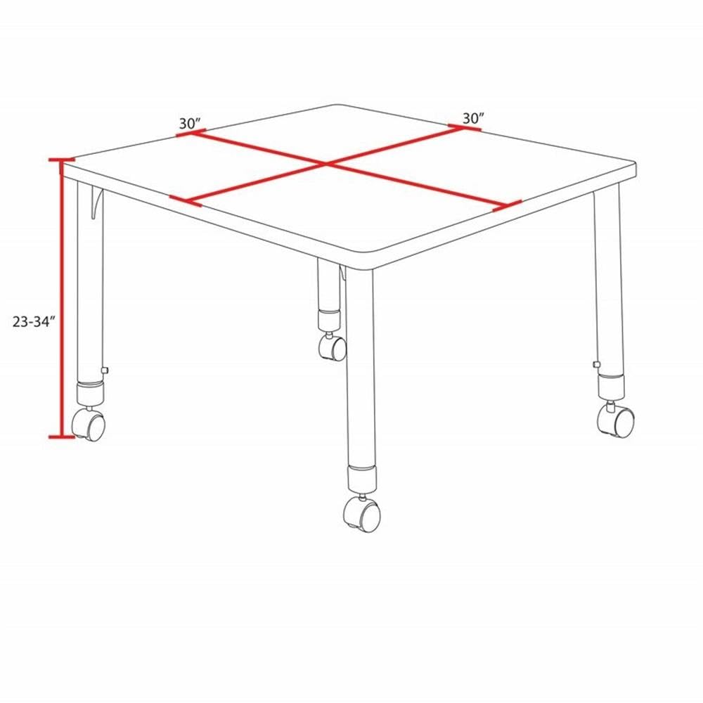 30" Square Mobile Table with 4 Blue Stackable Chairs V921
