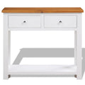 Solid Oak Wood Console Table with Two Drawers and Shelf Q883