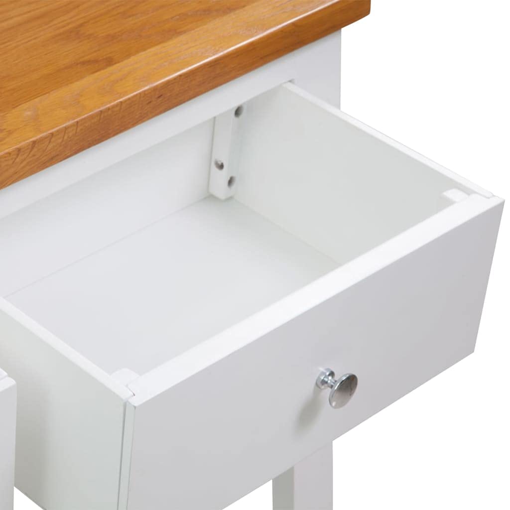 Solid Oak Wood Console Table with Two Drawers and Shelf Q883