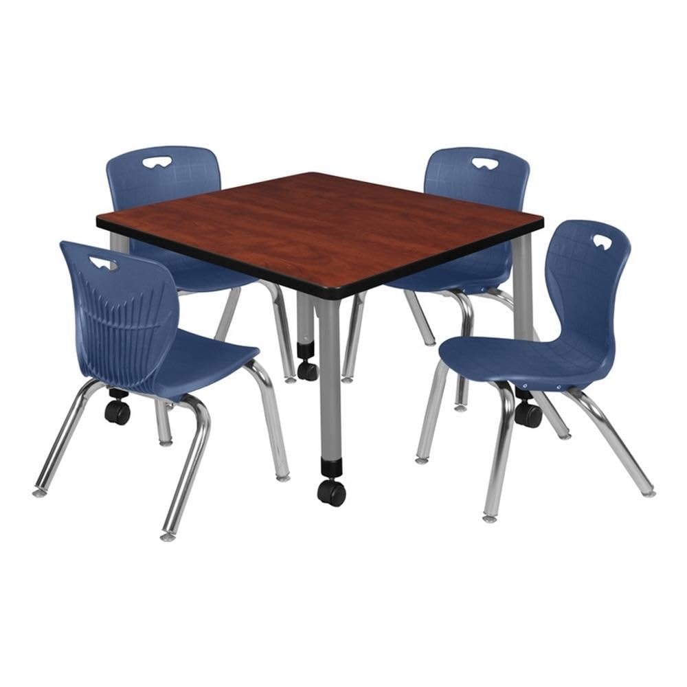 30" Square Mobile Table with 4 Blue Stackable Chairs V921
