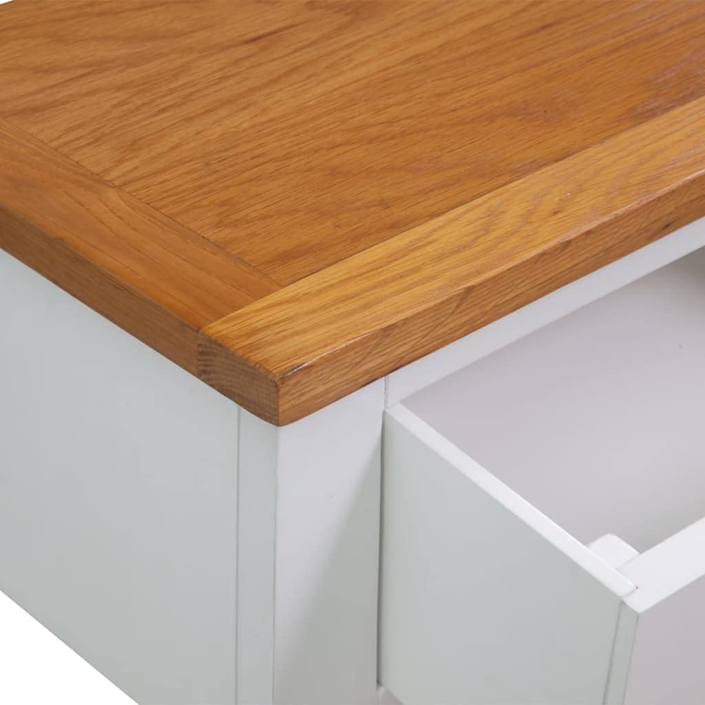 Solid Oak Wood Console Table with Two Drawers and Shelf Q883