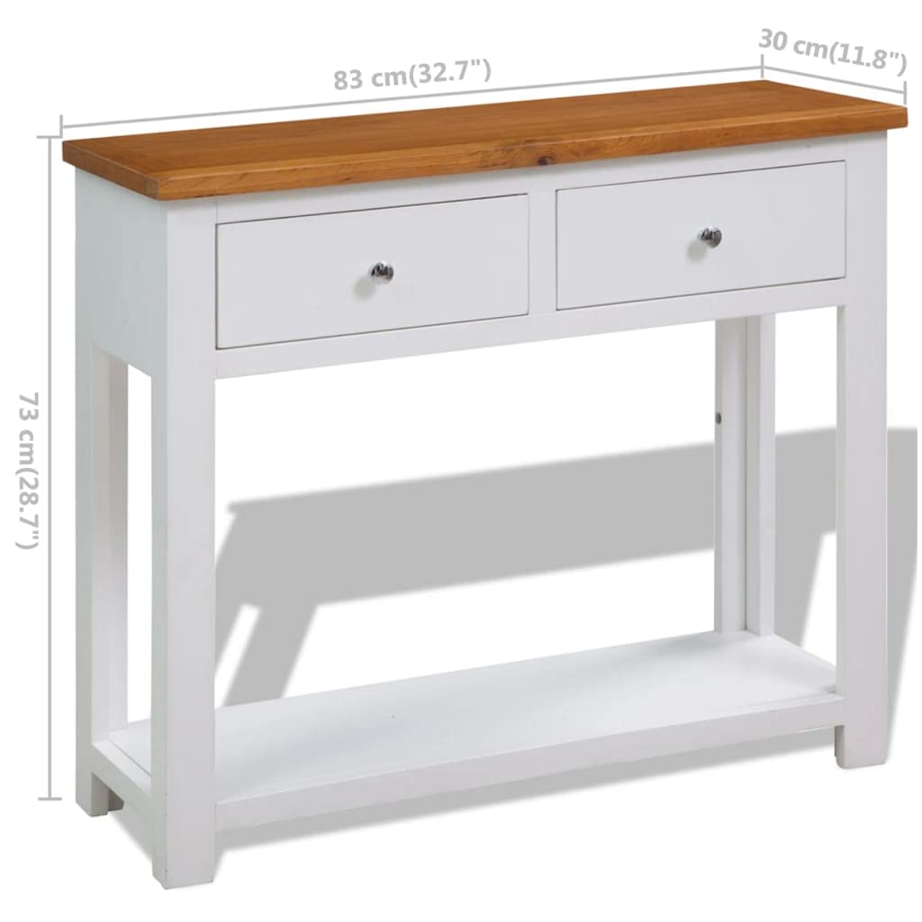 Solid Oak Wood Console Table with Two Drawers and Shelf Q883
