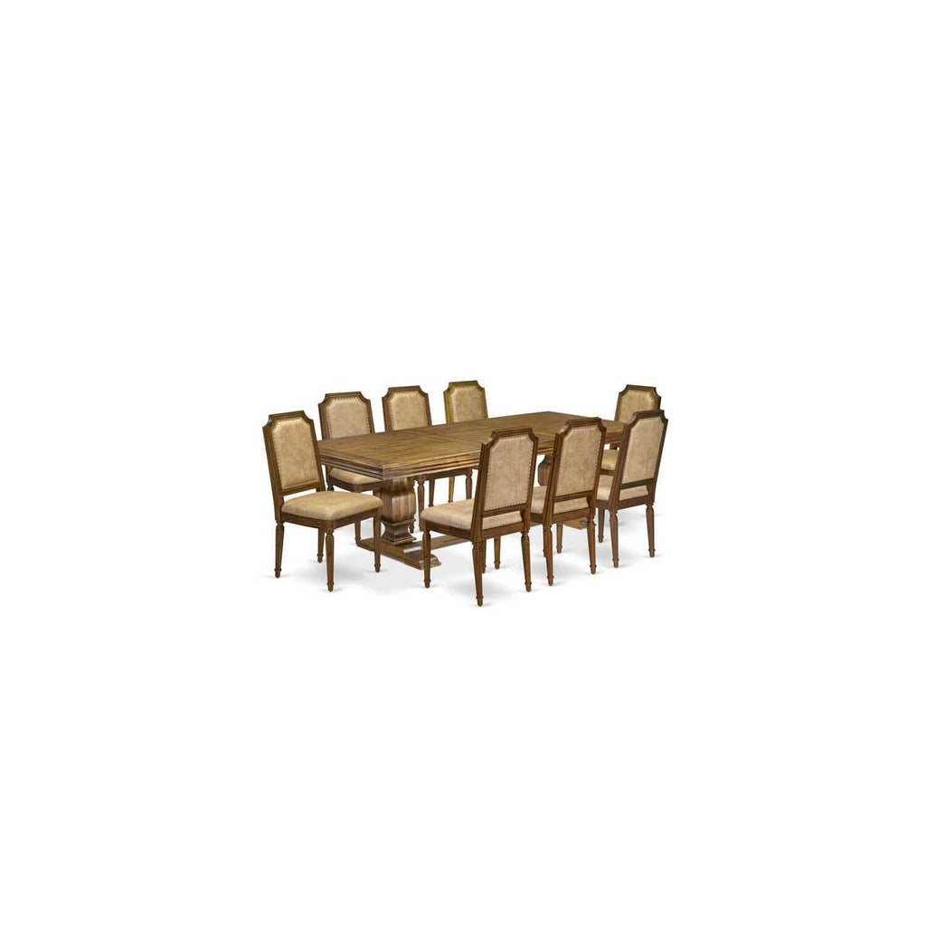 9 Piece Kitchen Table Set with 8 Dark Grey PU Leather Chairs Z946230