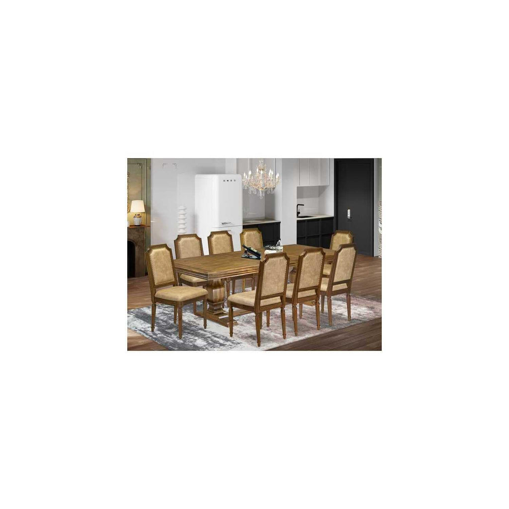 9 Piece Kitchen Table Set with 8 Dark Grey PU Leather Chairs Z946230