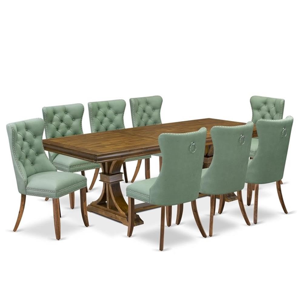 9-Piece Walnut Acacia Wood Dining Set with Leaf E111011