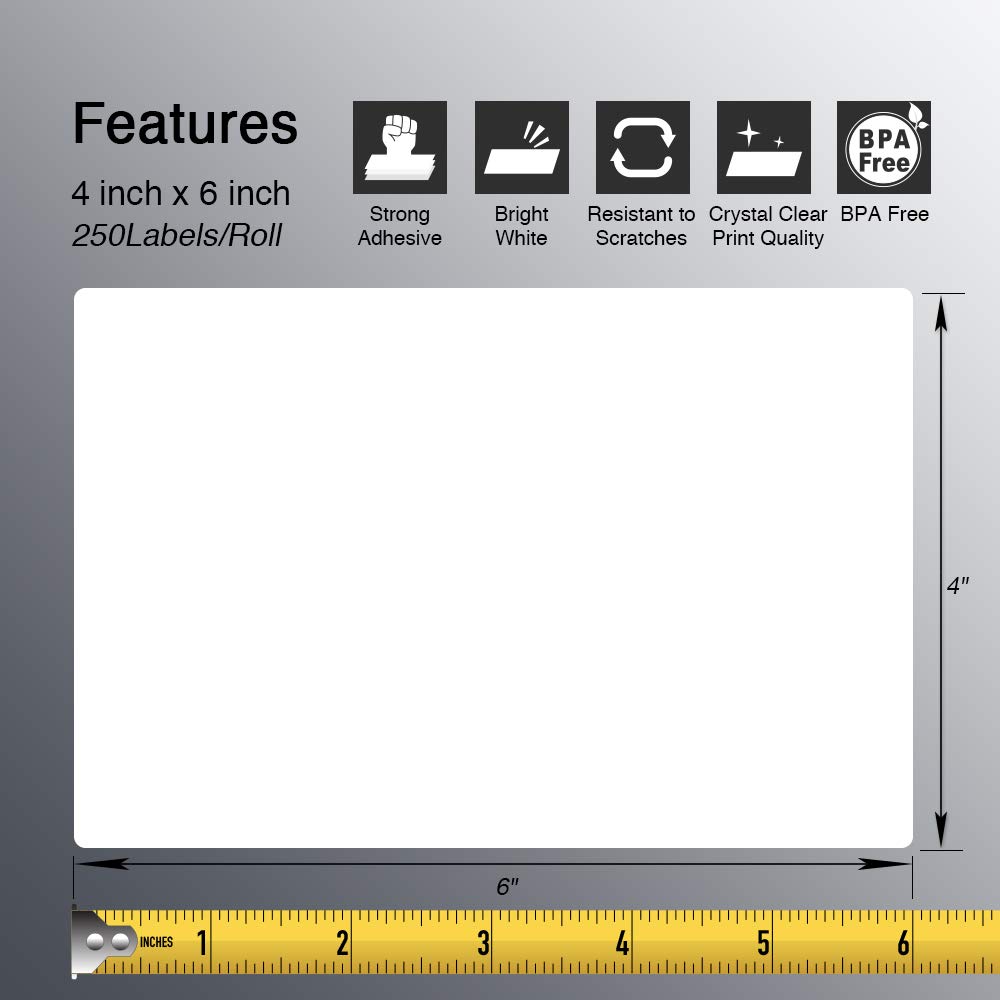 4" x 6" Shipping Thermal Label, 12 Roll/3000 Labels B9449