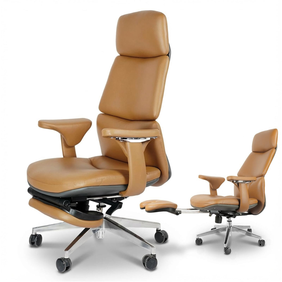 Ergonomic Genuine Leather Office Chair with Footrest J444464