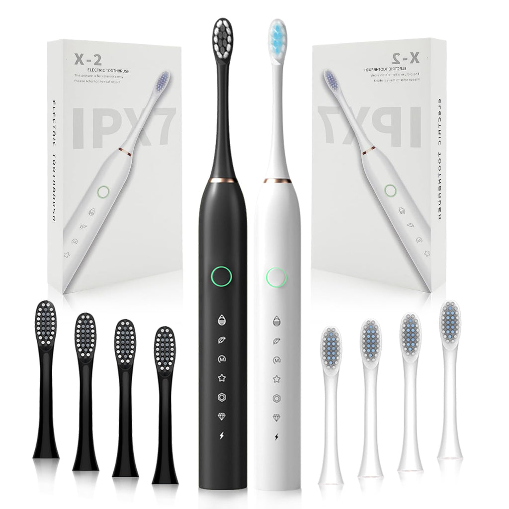 2 Pack Rechargeable Electric Toothbrushes with 8 Brush Heads H22244