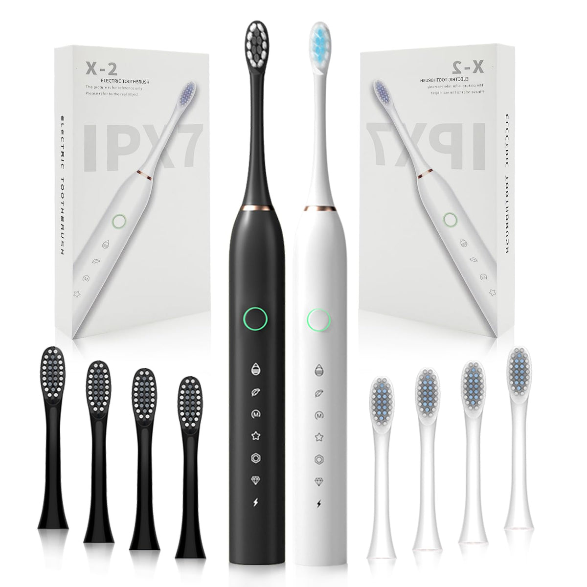 2 Pack Rechargeable Electric Toothbrushes with 8 Brush Heads H22244