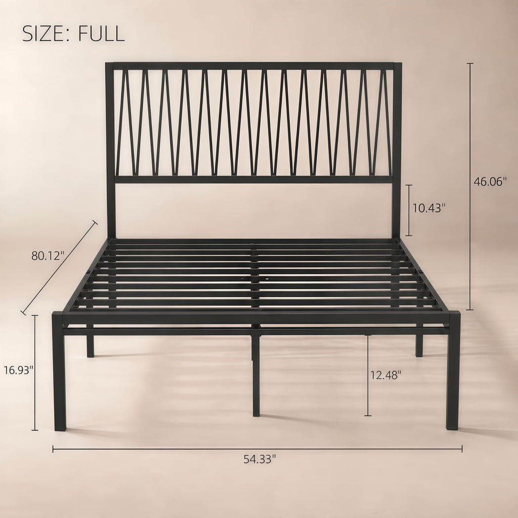 Black Metal Queen Bed Frame with Geometric Headboard Q727612