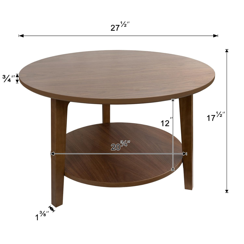 2-Tier Round Wood Coffee Table with Storage Shelf W5425