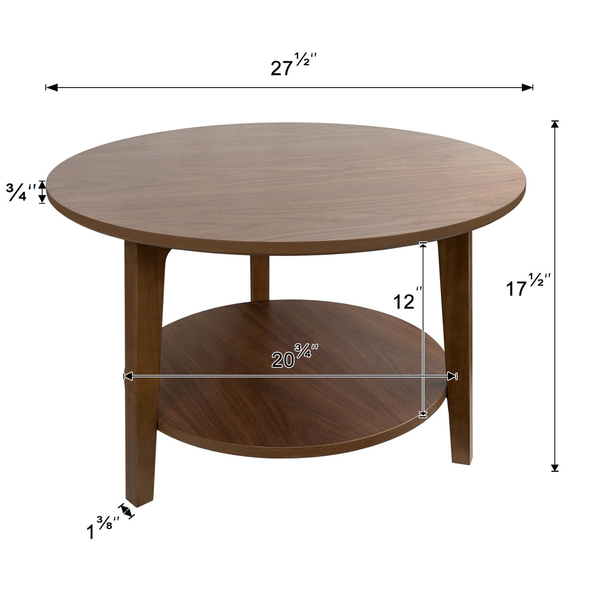 2-Tier Round Wood Coffee Table with Storage Shelf W5425