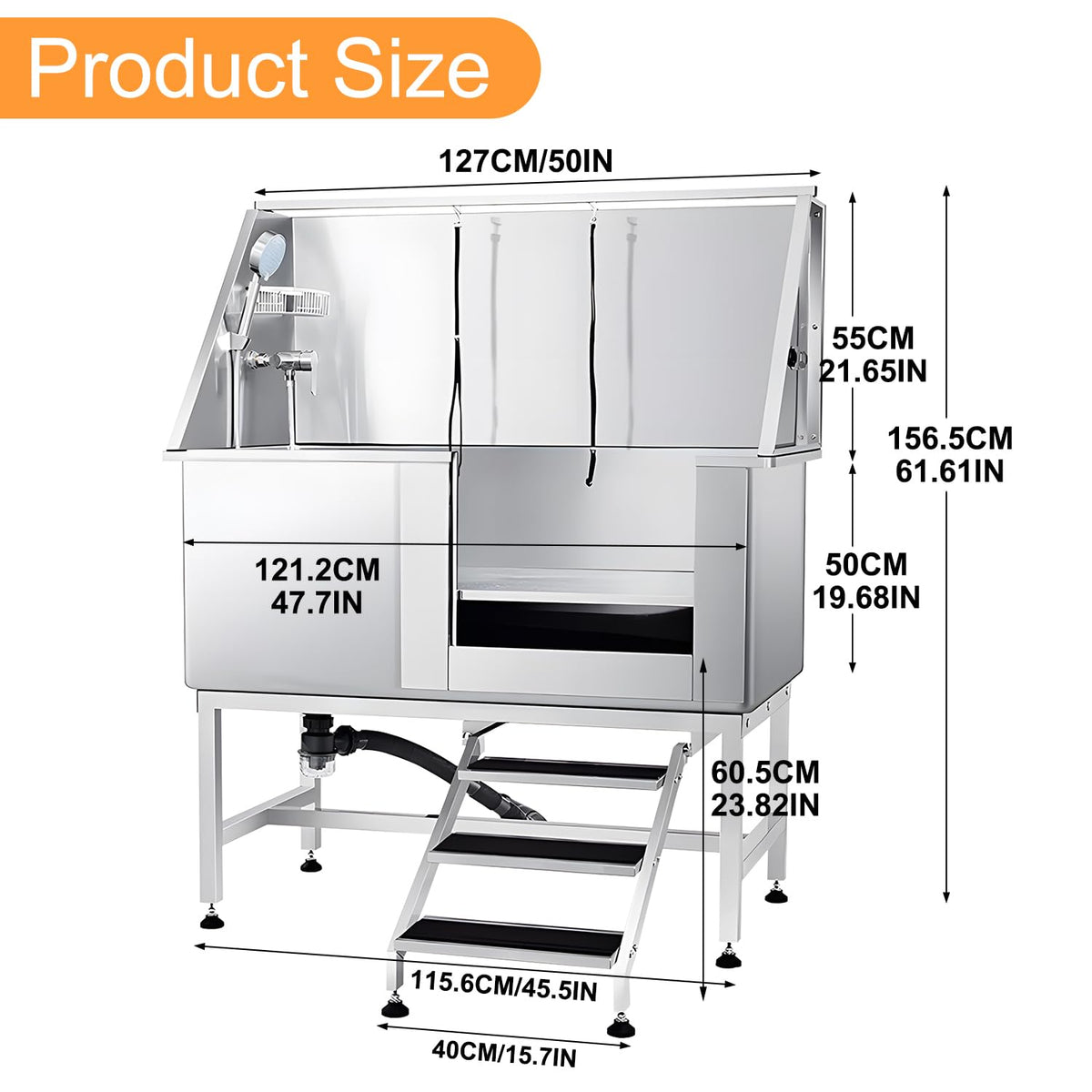 Stainless Steel 304 Dog Grooming Tub with Stairs and Faucet P431289