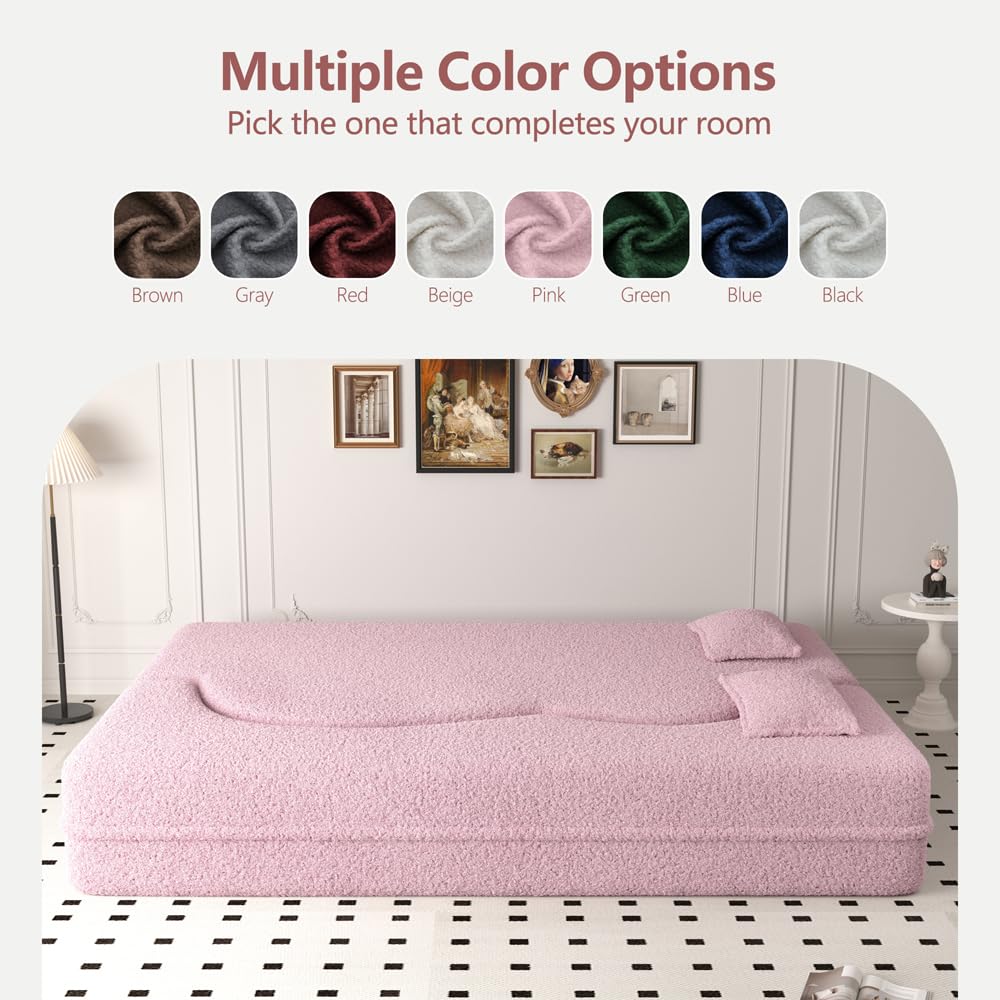 Pink Full Size Sherpa Futon Sofa Bed Q605438