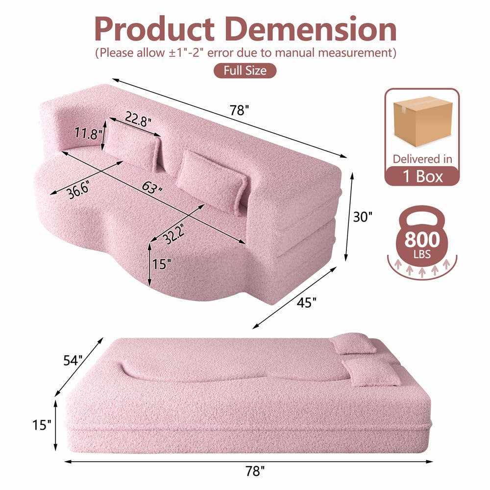 Pink Full Size Sherpa Futon Sofa Bed Q605438