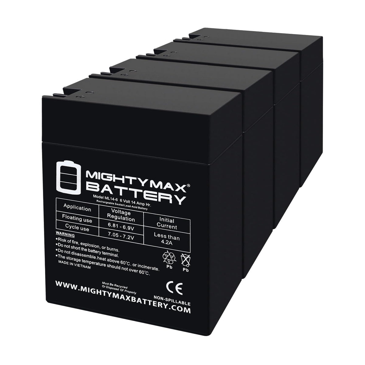 6V 14Ah AGM Replacement Battery 4 Pack L62170