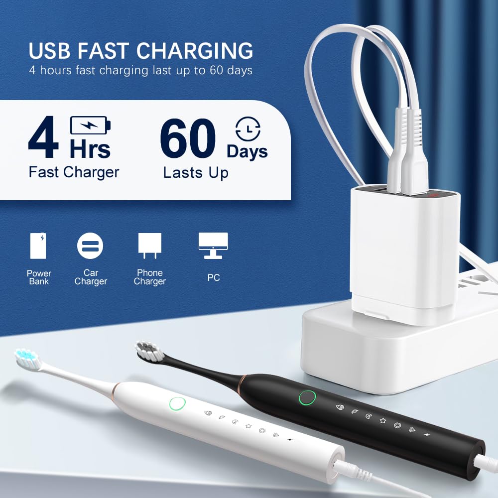 2 Pack Rechargeable Electric Toothbrushes with 8 Brush Heads H22244
