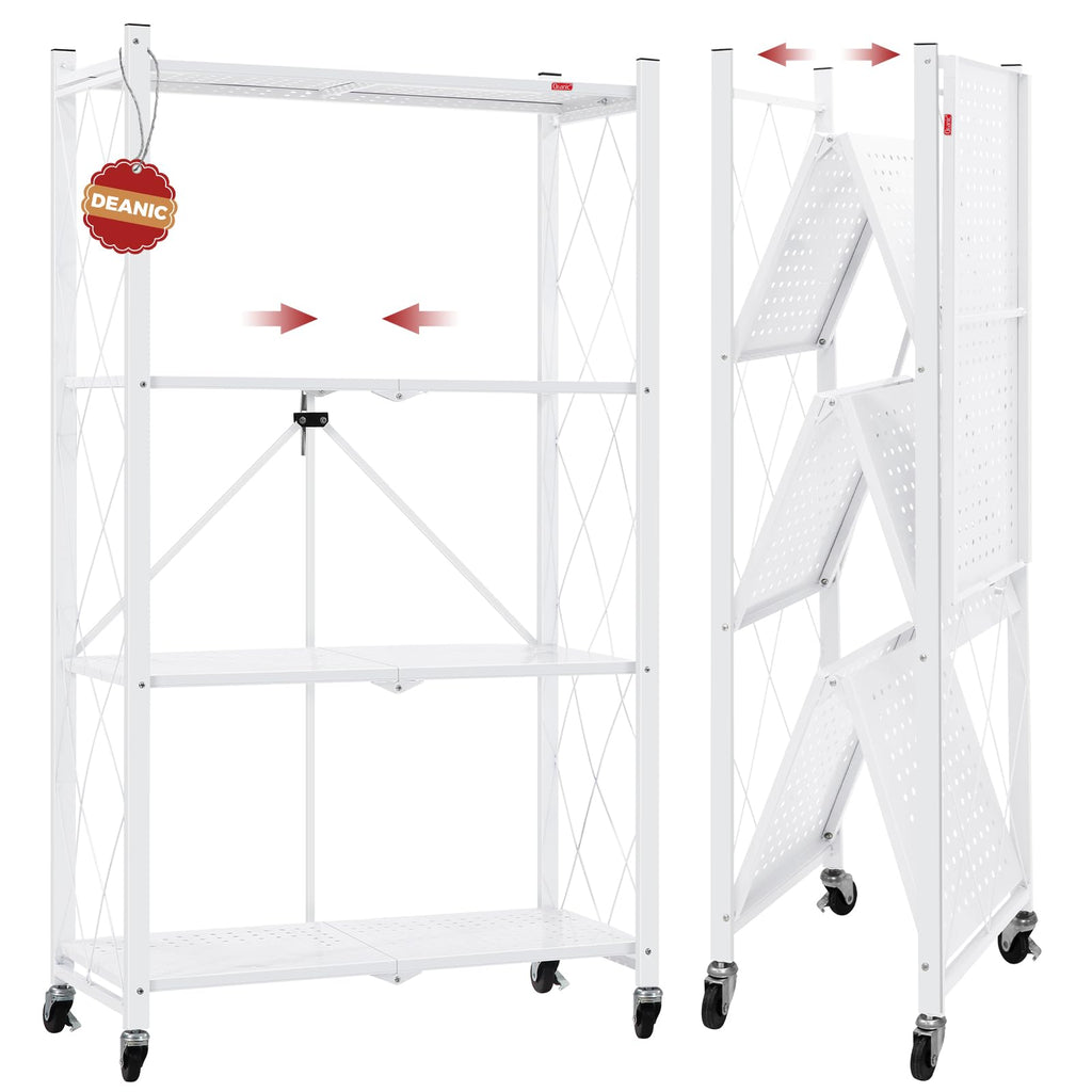 4 Tier White Metal Storage Shelves with Wheels D60205
