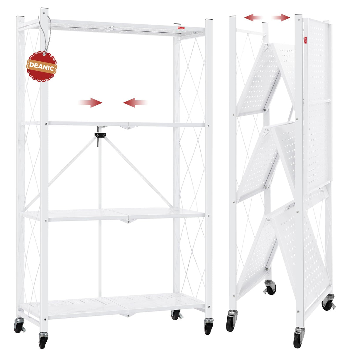 4 Tier White Metal Storage Shelves with Wheels D60205