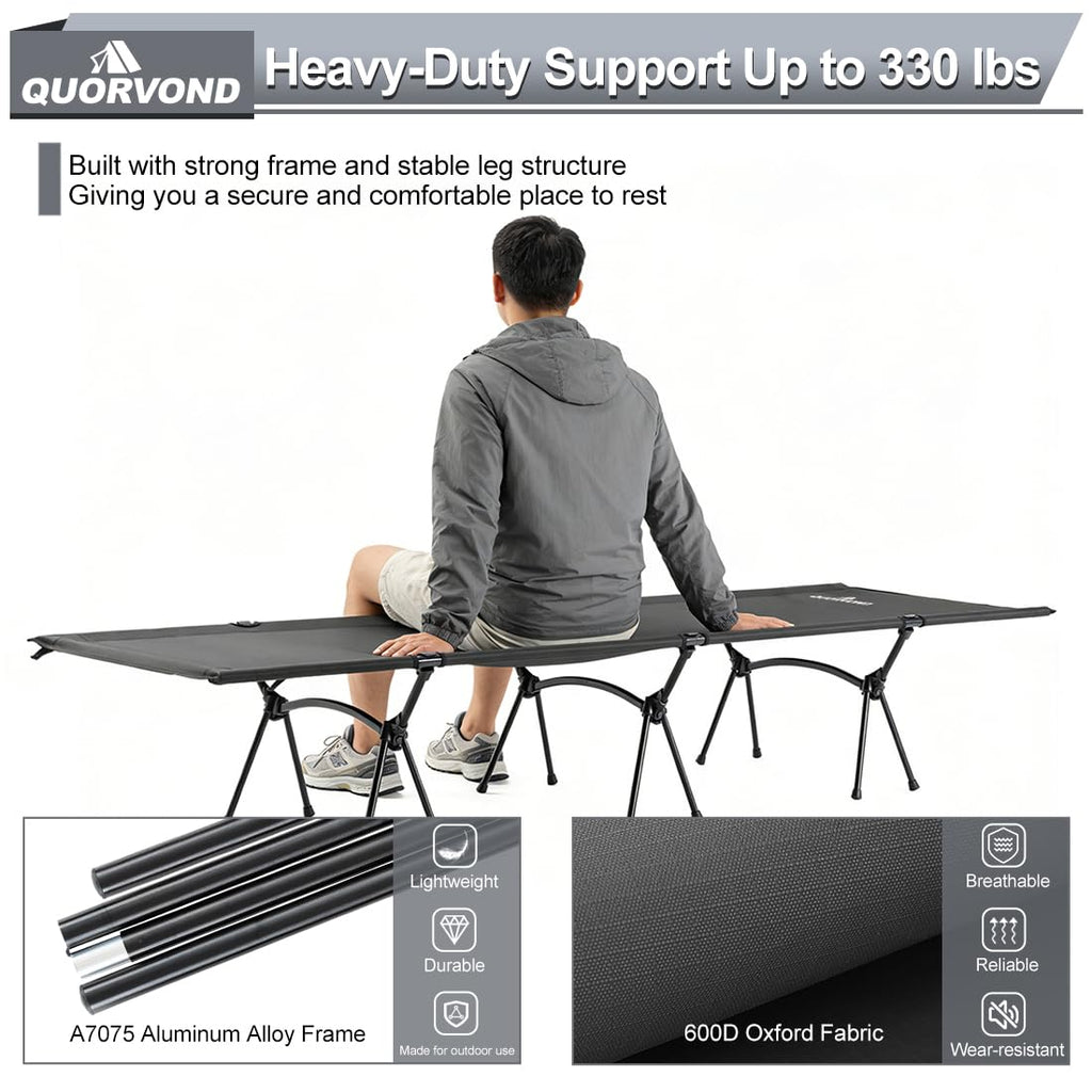 Adjustable Ultralight Folding Camping Cot 330lbs Black R97457