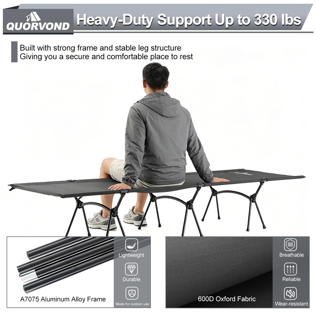 Adjustable Ultralight Folding Camping Cot 330lbs Black R97457