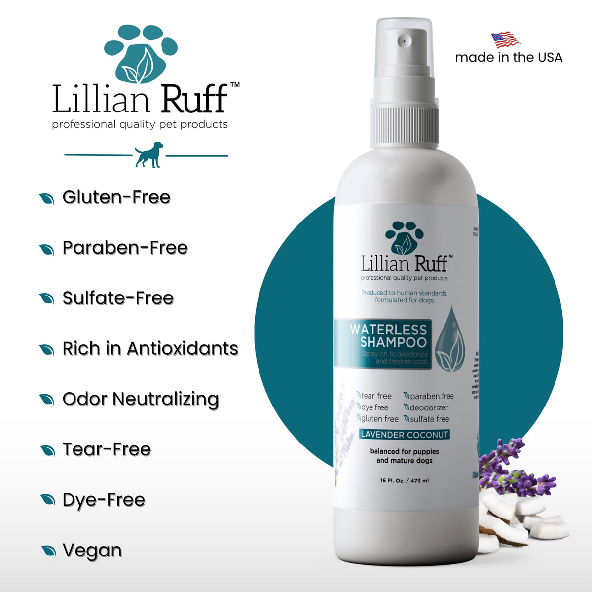 Waterless No-Rinse Dog Dry Shampoo Spray with Essential Oils 16oz A528219