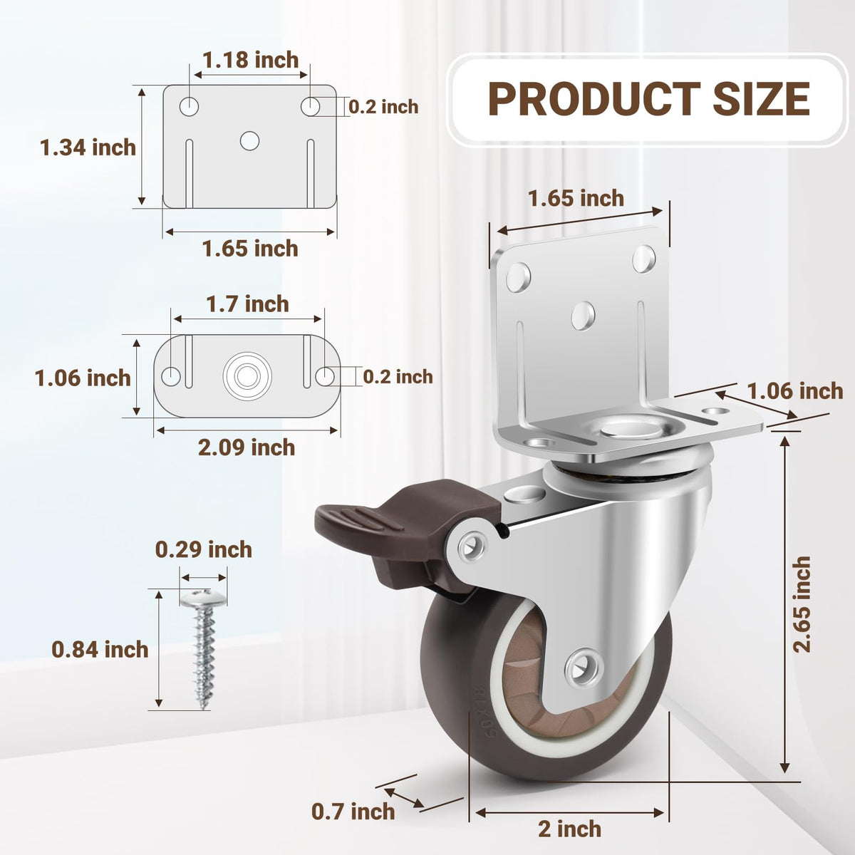 2 Inch L-Shaped Rubber Caster Set of 4 B74554
