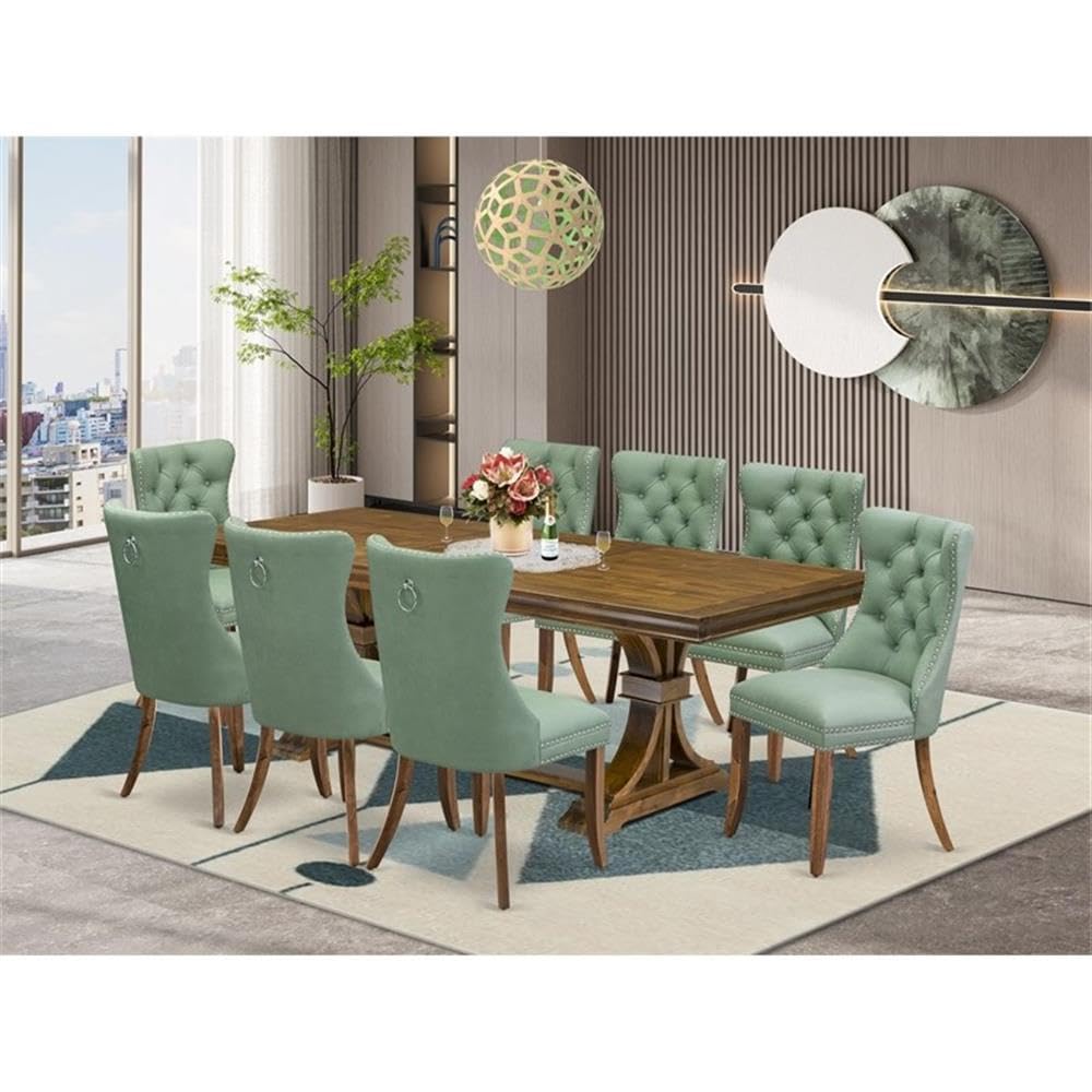 9-Piece Walnut Acacia Wood Dining Set with Leaf E111011