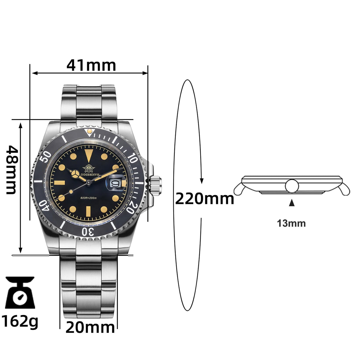 41MM Quartz Dive Watch Stainless Steel Bracelet C9540