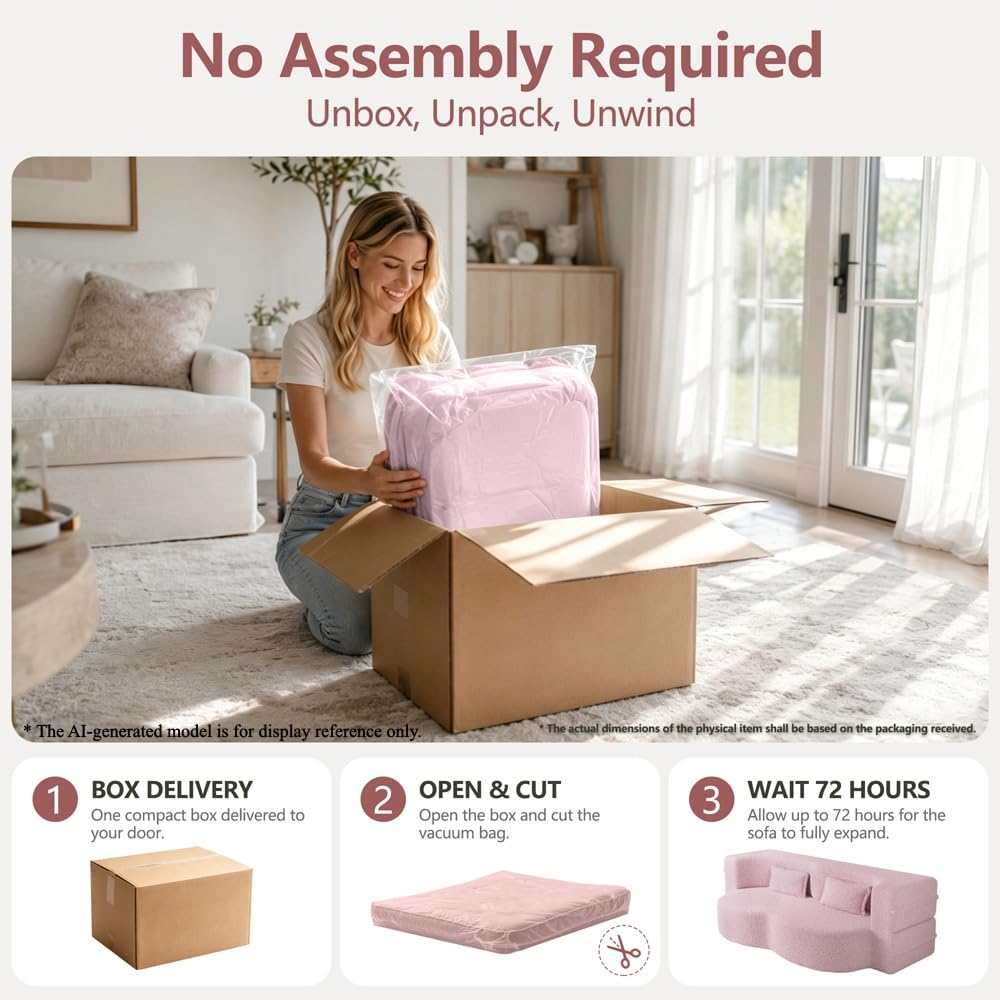 Pink Full Size Sherpa Futon Sofa Bed Q605438