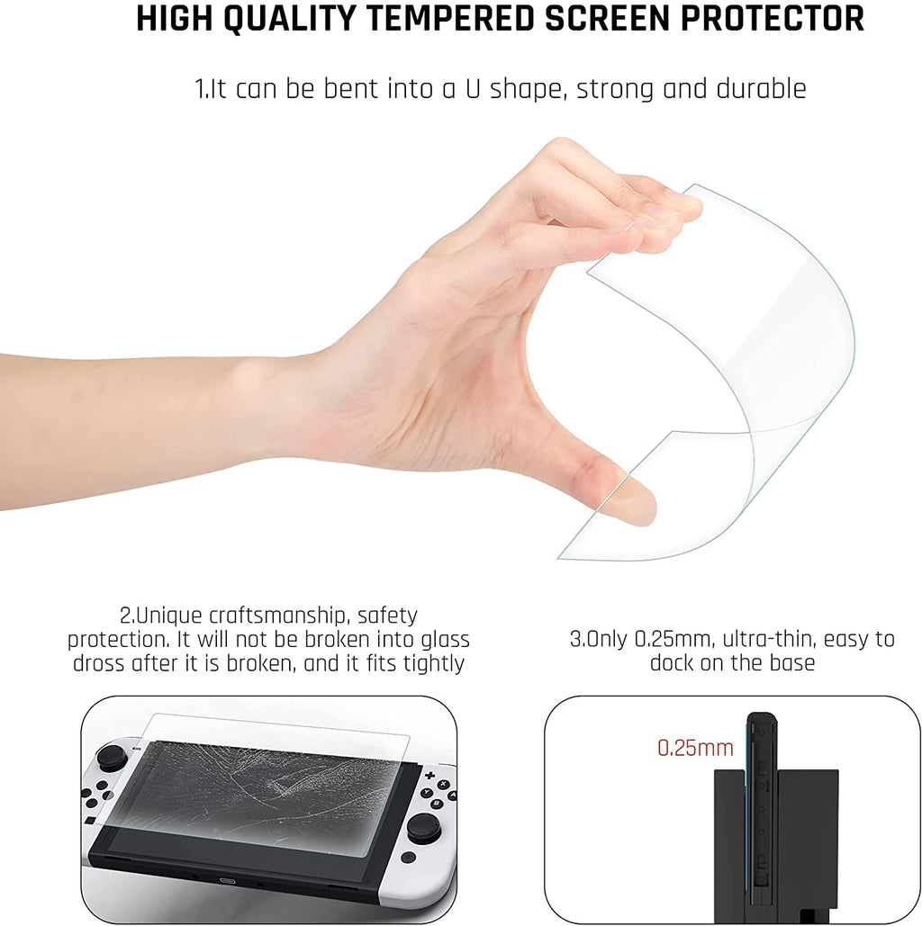 Purple Case for Nintendo Switch OLED Model with Screen Protector and 4 Thumb Grip Caps A57204