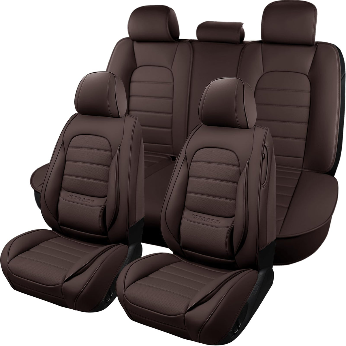 Brown Faux Leather Car Seat Covers Full Set T8767