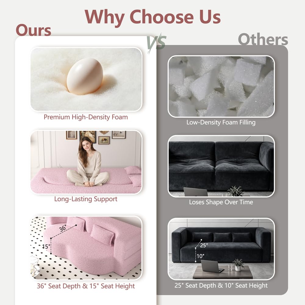 Pink Full Size Sherpa Futon Sofa Bed Q605438