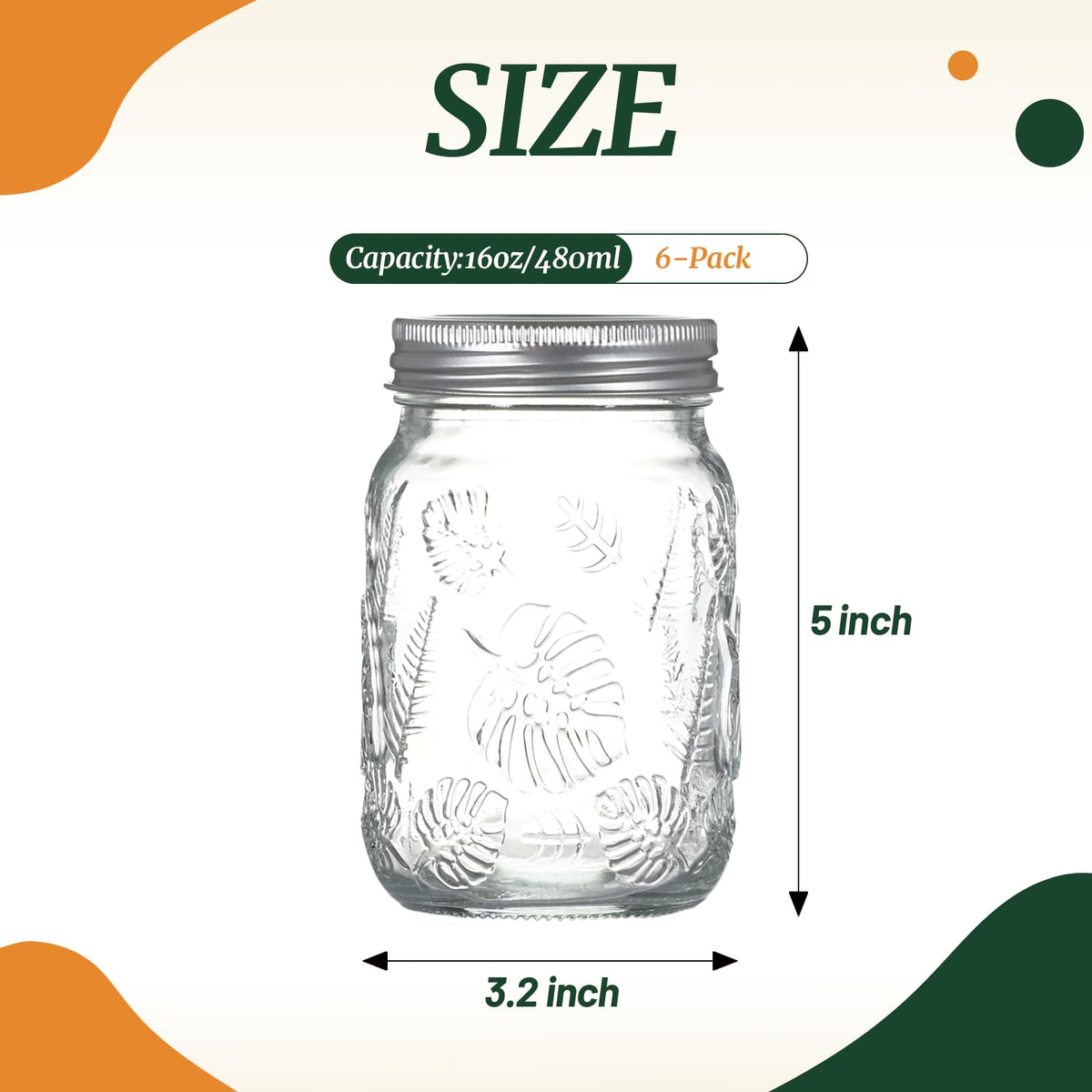 6-Pack Glass Mason Jars 16 oz Wide Mouth Canning Jars P71012