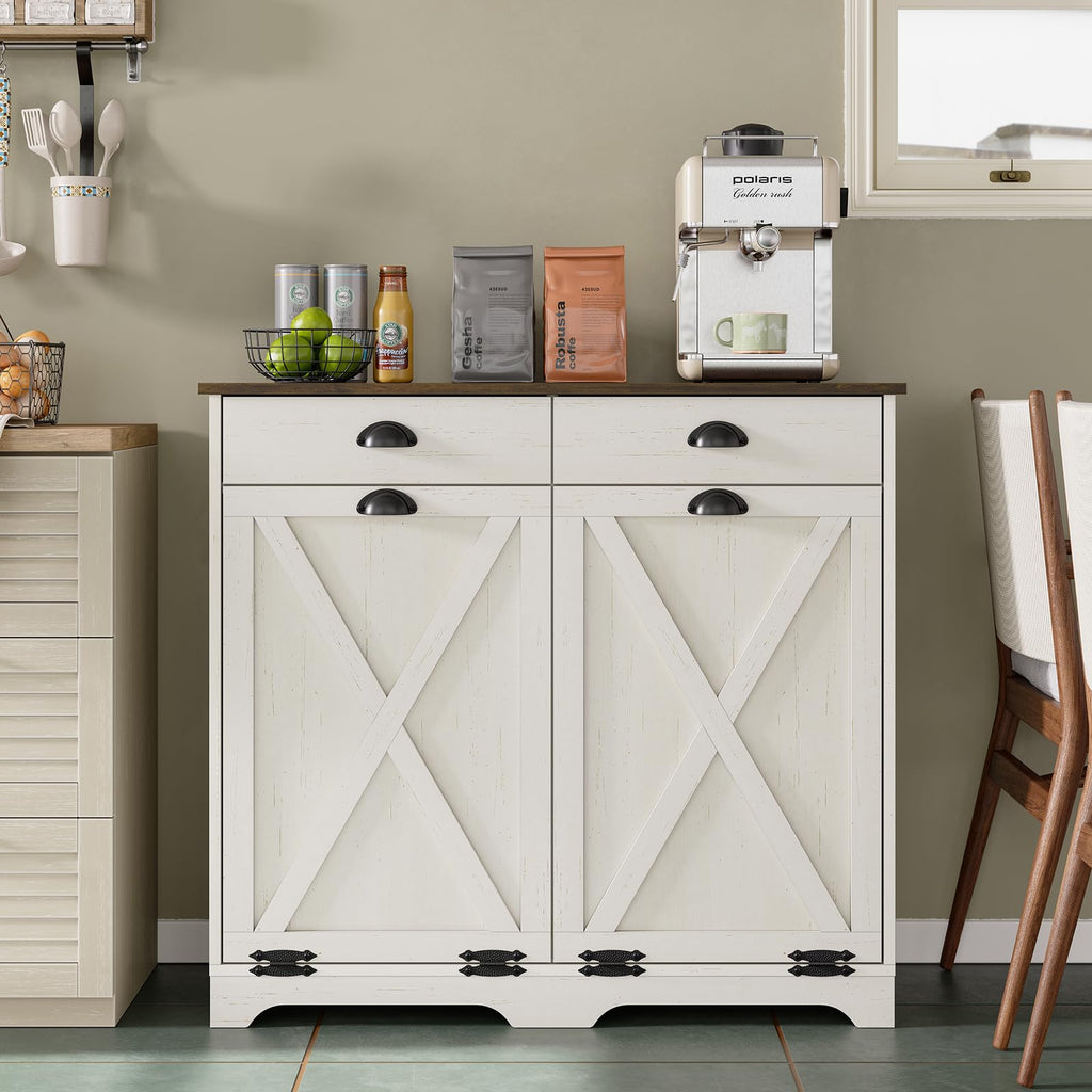 Antique White Double Tilt Out Trash Can Cabinet H5642