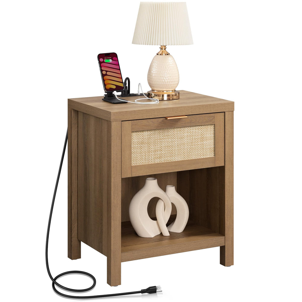 Rattan Night Stand with Charging Station T16954