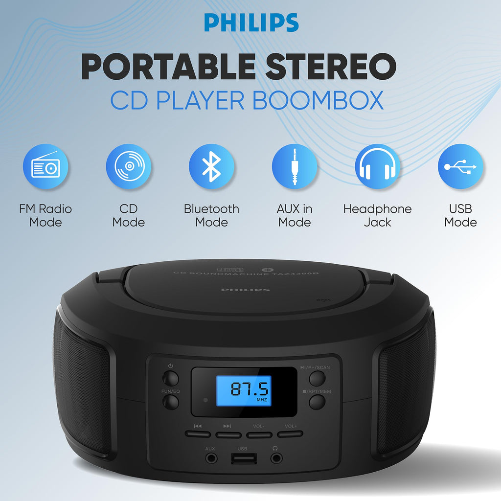 Portable Bluetooth CD Player Boombox with FM Radio B7725