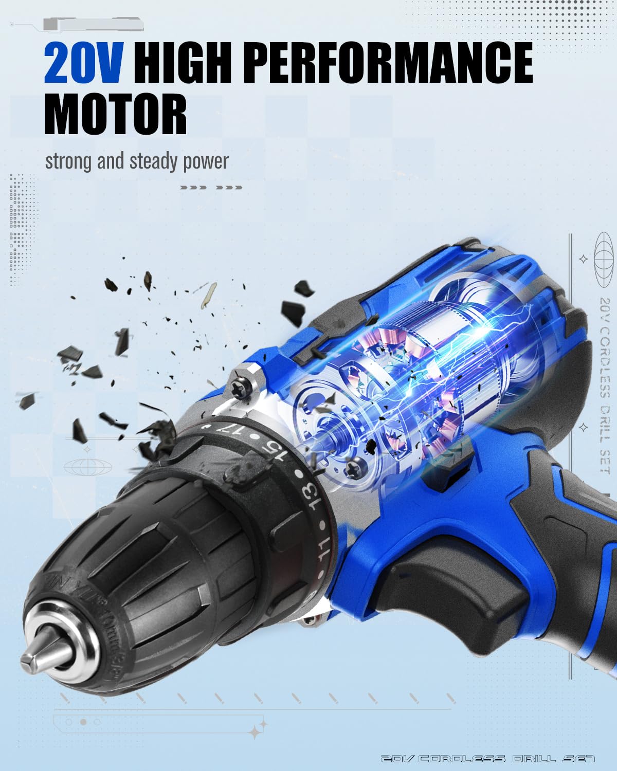 20V Cordless Drill Set with Battery and Charger E2370