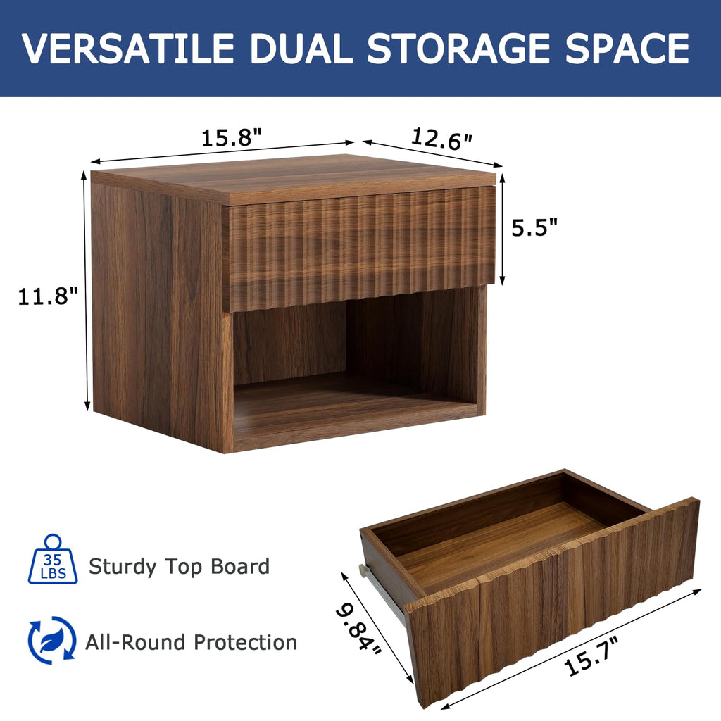 Wall Mounted Floating Nightstand Set of 2 with Drawer N374104