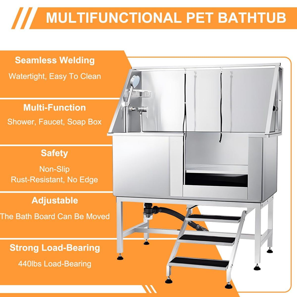 Stainless Steel 304 Dog Grooming Tub with Stairs and Faucet P431289