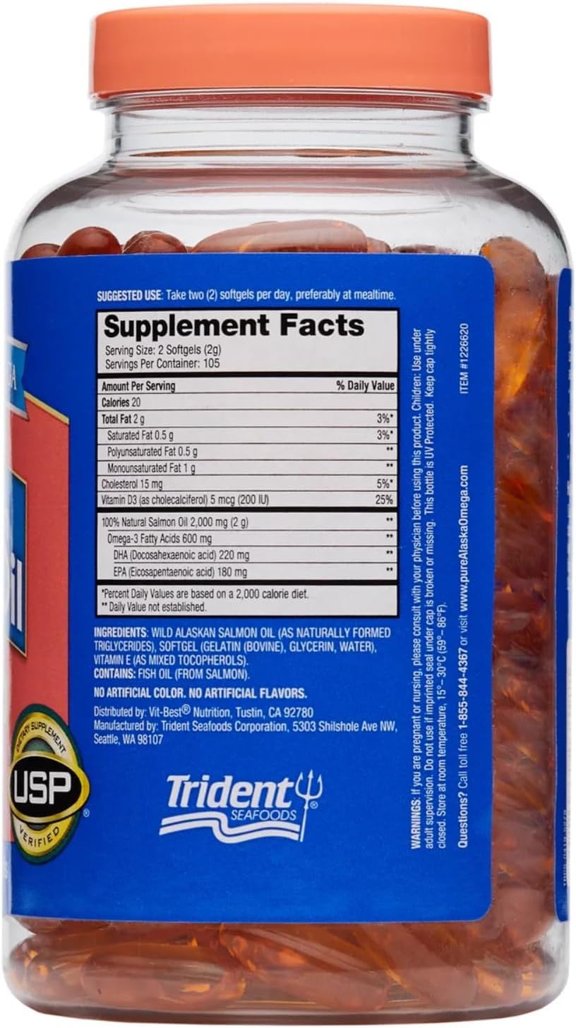 Omega-3 Wild Alaskan Salmon Oil 1000mg Softgels, 210 Count D603839