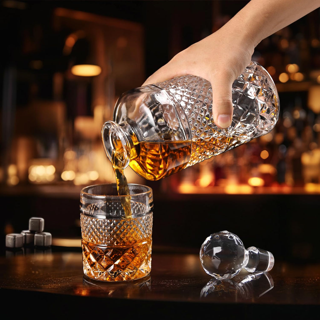 27oz Crystal Whiskey Decanter Set with 4 Glasses V7677