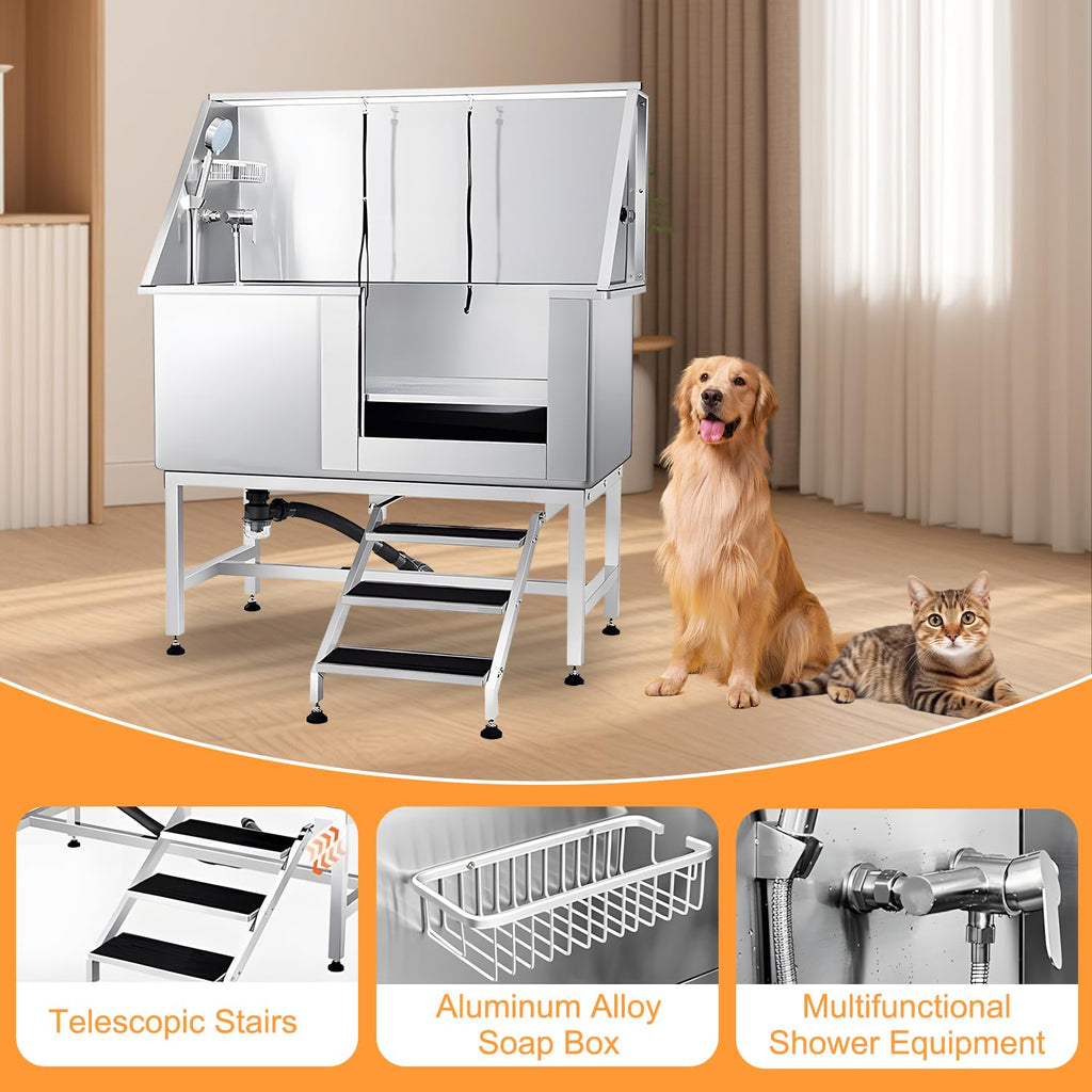 Stainless Steel 304 Dog Grooming Tub with Stairs and Faucet P431289