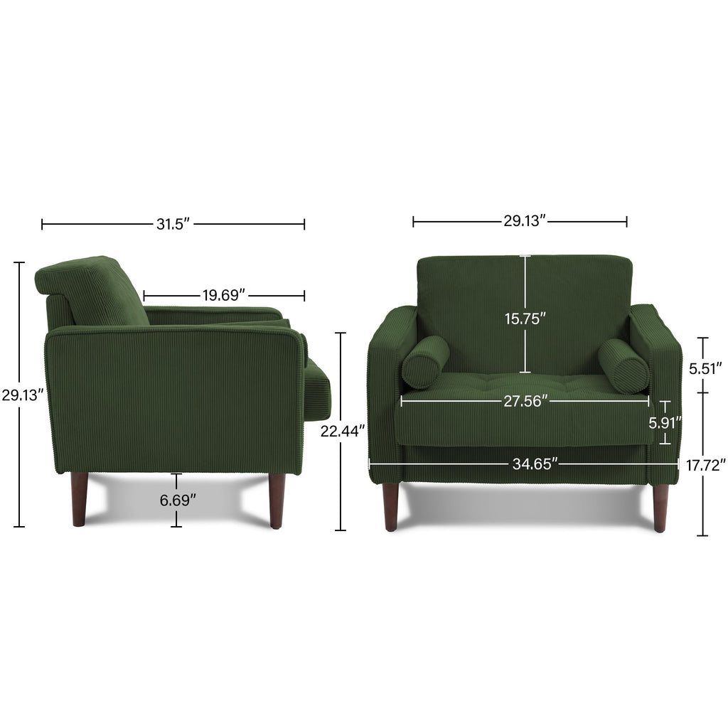 Set of 2 Green Corduroy Upholstered Accent Chairs I306776