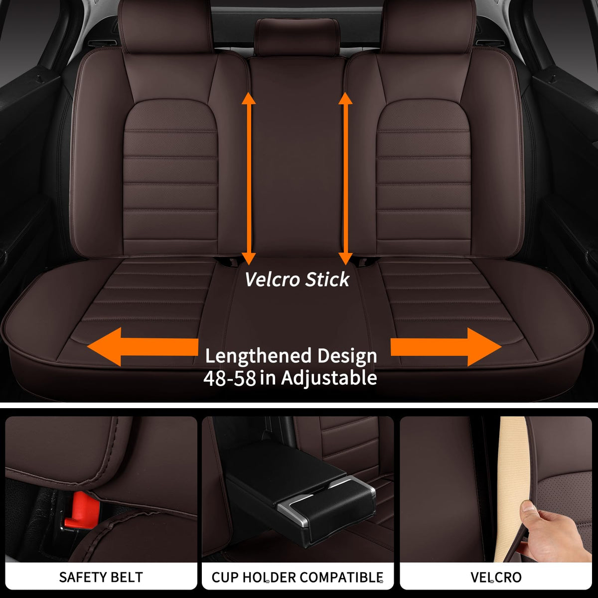 Brown Faux Leather Car Seat Covers Full Set T8767