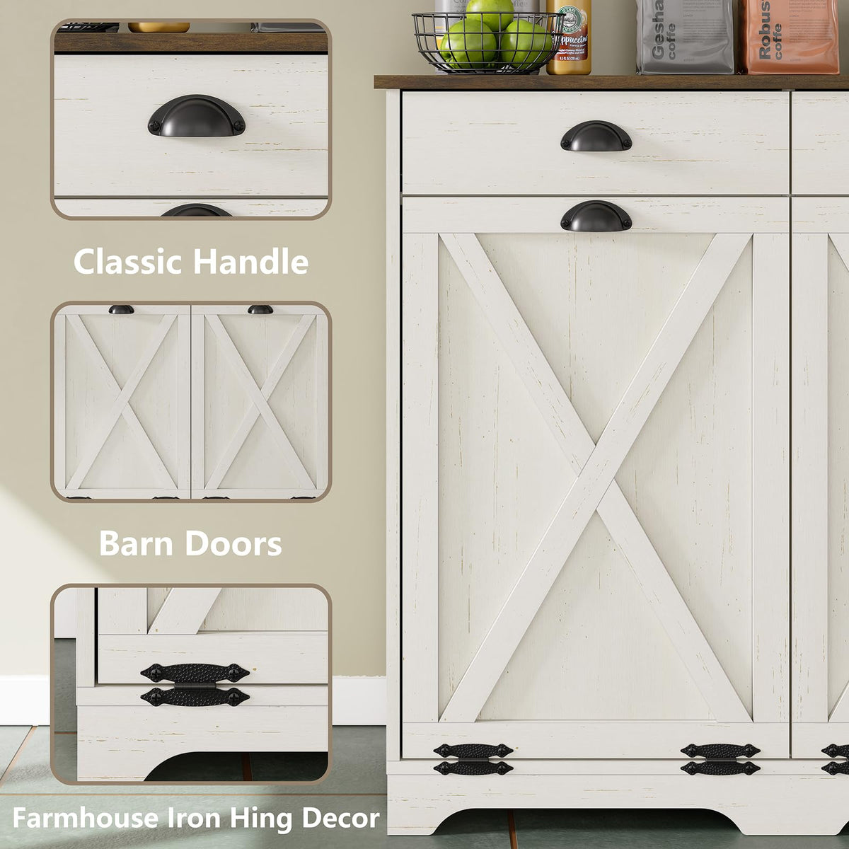 Antique White Double Tilt Out Trash Can Cabinet H5642