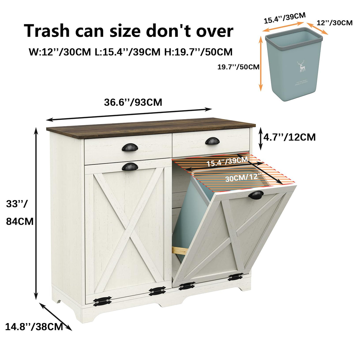 Antique White Double Tilt Out Trash Can Cabinet H5642