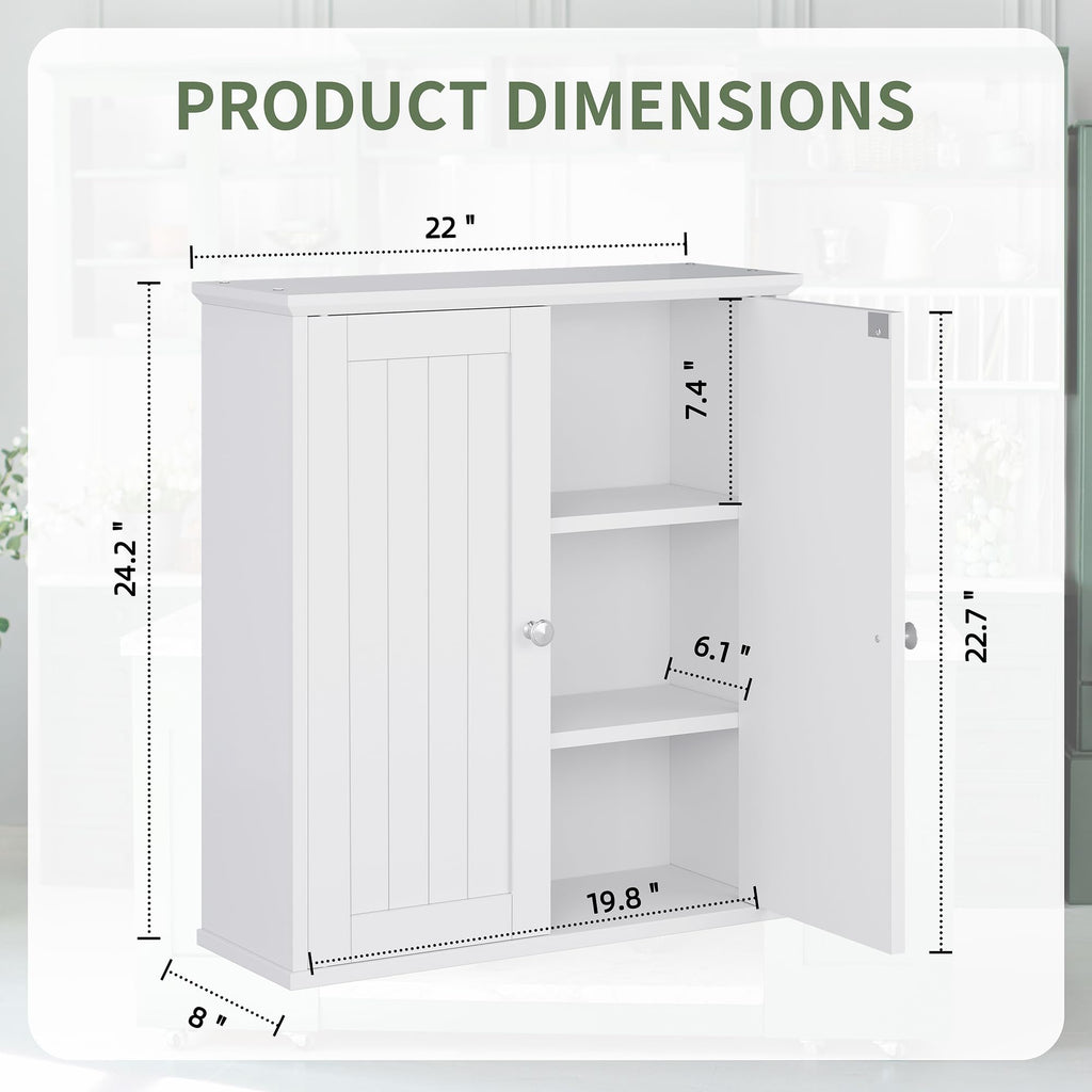 White Wall Mount Bathroom Cabinet with 2 Doors Y426