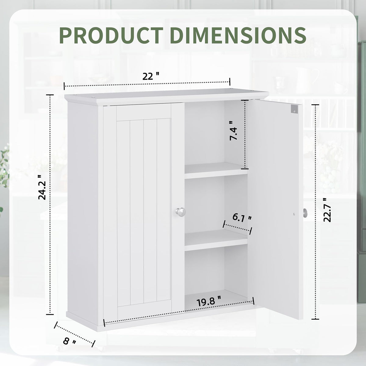 White Wall Mount Bathroom Cabinet with 2 Doors Y426